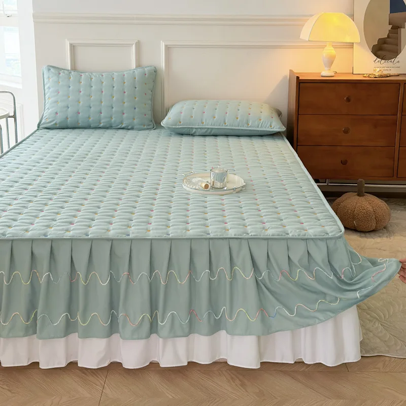 2024 New Quilted Fitted Bed Sheet Single-Piece All-Inclusive Lace Bedspread Simmons Protective Cover Bedskirt Three...