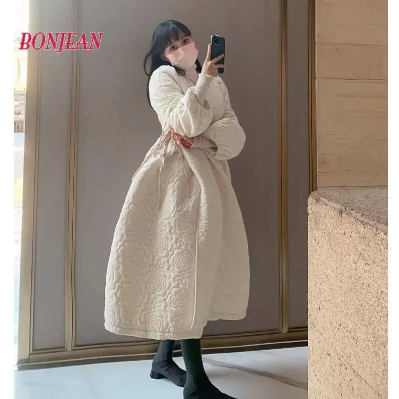 2022 Winter Fashion Rhombus Parka Good Quality Dress Suit High Waist A-line Skirt Thickened Warm Cotton Warm Parka Suit
