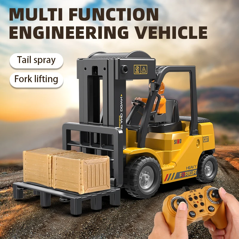

2.4Ghz Rc Car Remote Control Forklift Truck Engineering Vehicles Cranes Liftable Spray Simulated Sound Toys For Children's Gifts