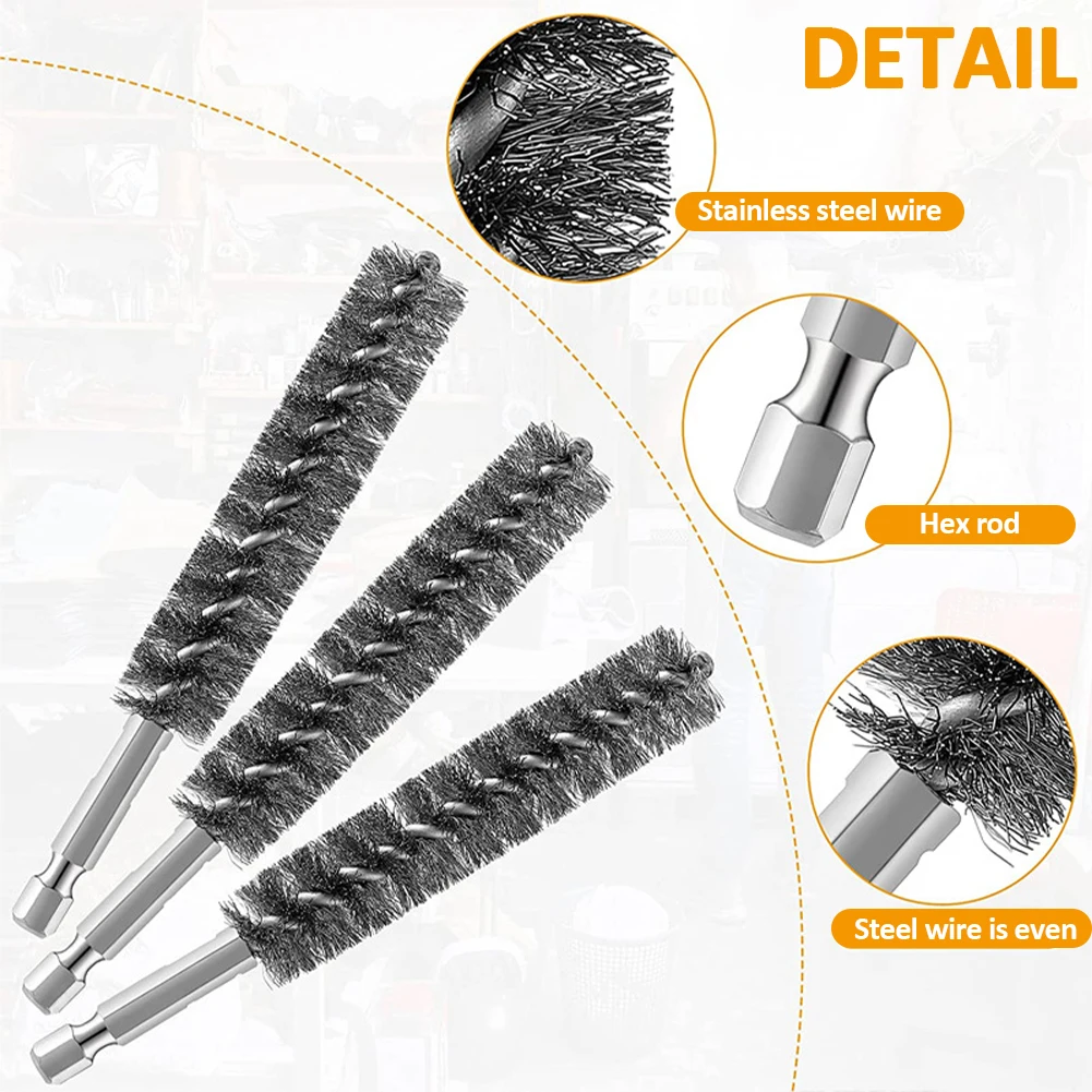 

6pcs Stainless Steel Twisted Wire Different Sizes Bore Brush Set Cleaning Brush With Hex Shank