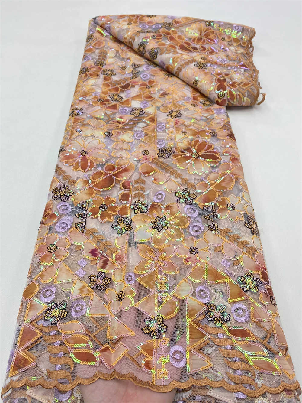 

5Yards 2022Latest Classic High Quality Elegant Embroidery Tulle Sequin Lace Fabric for Party Dress NN565_K