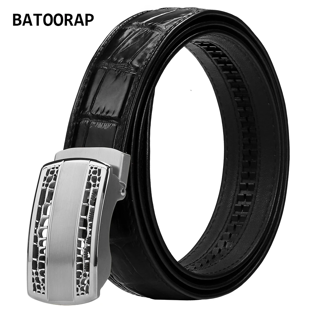 

BATOORAP Brand Real Crocodile Belly Belt For Men Designer Stainless Steel Automatic Buckle 3.4CM Width Ratchet Trouser Belt