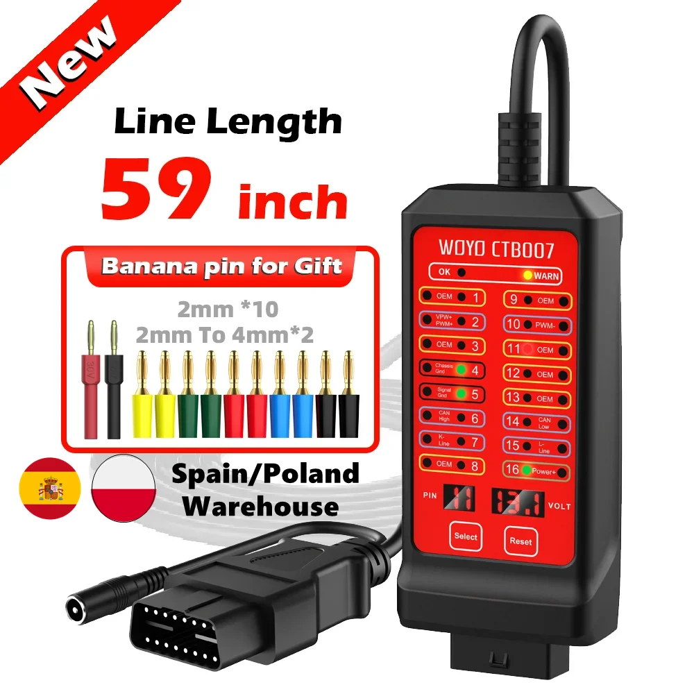 

59inch/150cm OBD 2-разъемная коробка с 12V/24V-питанием, Автомобильный диагностический инструмент, Тест напряжения 16-пинового разъема OBD 2, CAN-BUS-тестер