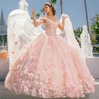 blush pink flowers ball gown quinceanera dresses with cape off the shoulder appliques lace up corset vestido de 15 anos sweet 16