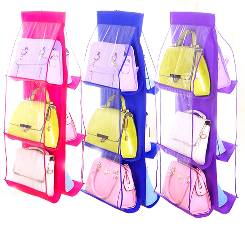 

6 Pocket Hanging Handbag Organizer for Wardrobe Closet Transparent Storage Bag Door Wall Clear Sundry Shoe Bag with Hanger Pouch