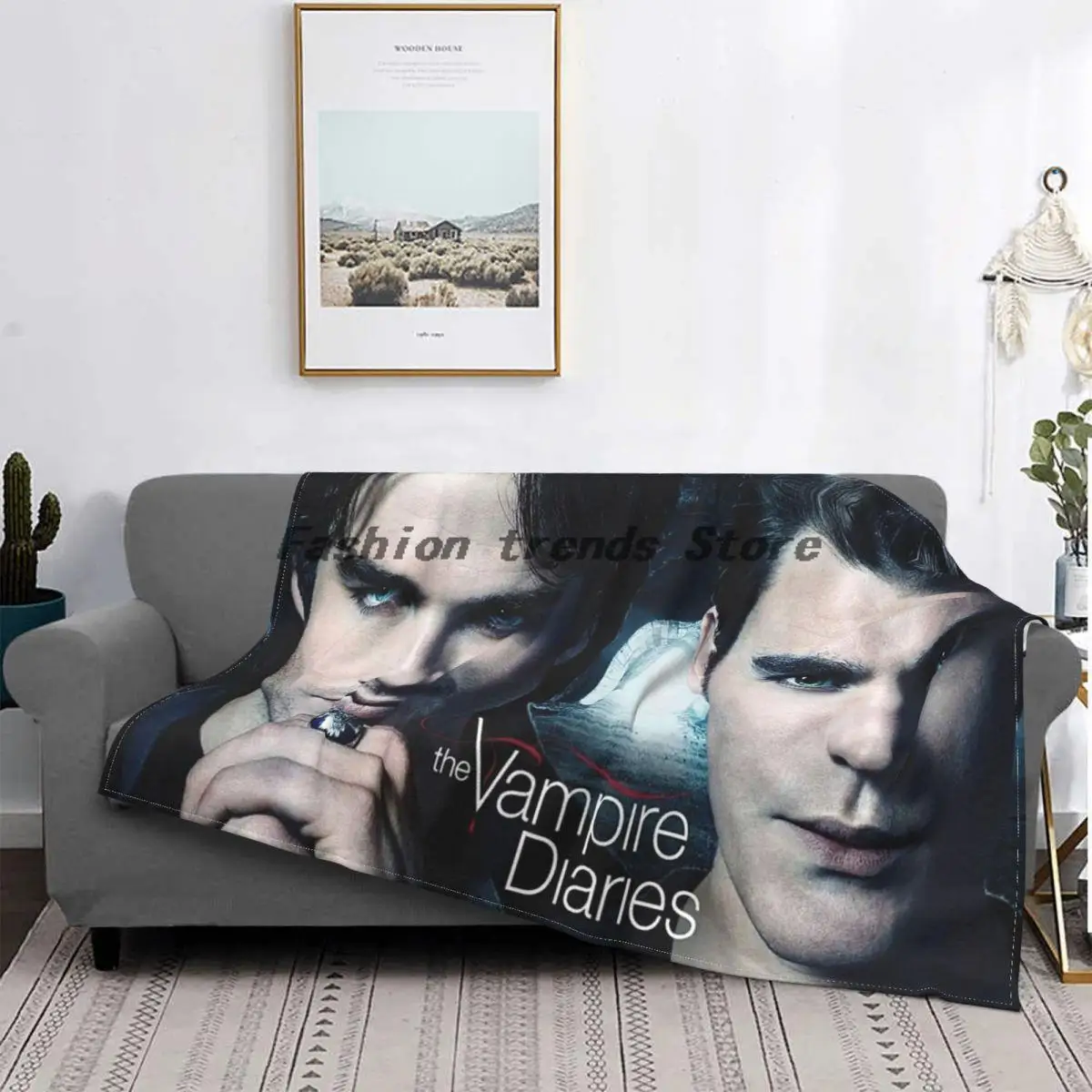 

The Vampire Diaries Blankets Damon Salvatore Stefan Salvator Horror Fantasy Flannel Vintage Throw Blankets for Bedding Lounge