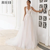 vintage wedding dresses bohemian lace halter appliques sleeveless tulle a line bride gowns vestido de novia 2022 sweep train