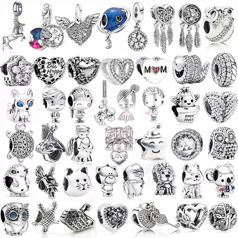 

New 925 Sterling Silver Rabbit Unicorn Bee Owl Dog Cat Animal Charm Beads Fit Original Pandora Bracelet DIY Women Jewelry Gift