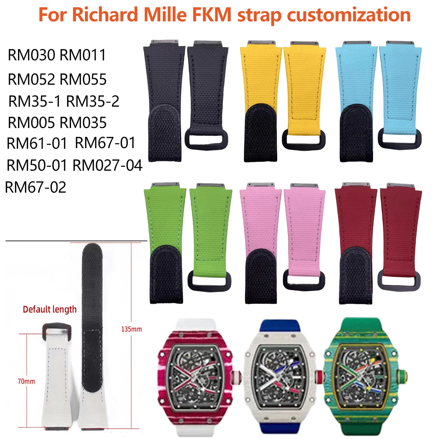 Фото Ремешок из каучука FKM для часов Richard Mille, индивидуальный дизайн, для моделей RM035, RM055, RM35-01, RM011, RM030, RM005, RM67, разные цвета, браслет для часов. №1