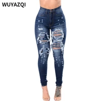 wuyazqi new blue jeans womens tight jeans with holes women trousers fashion womens casual wear high waisted jeans woman pants