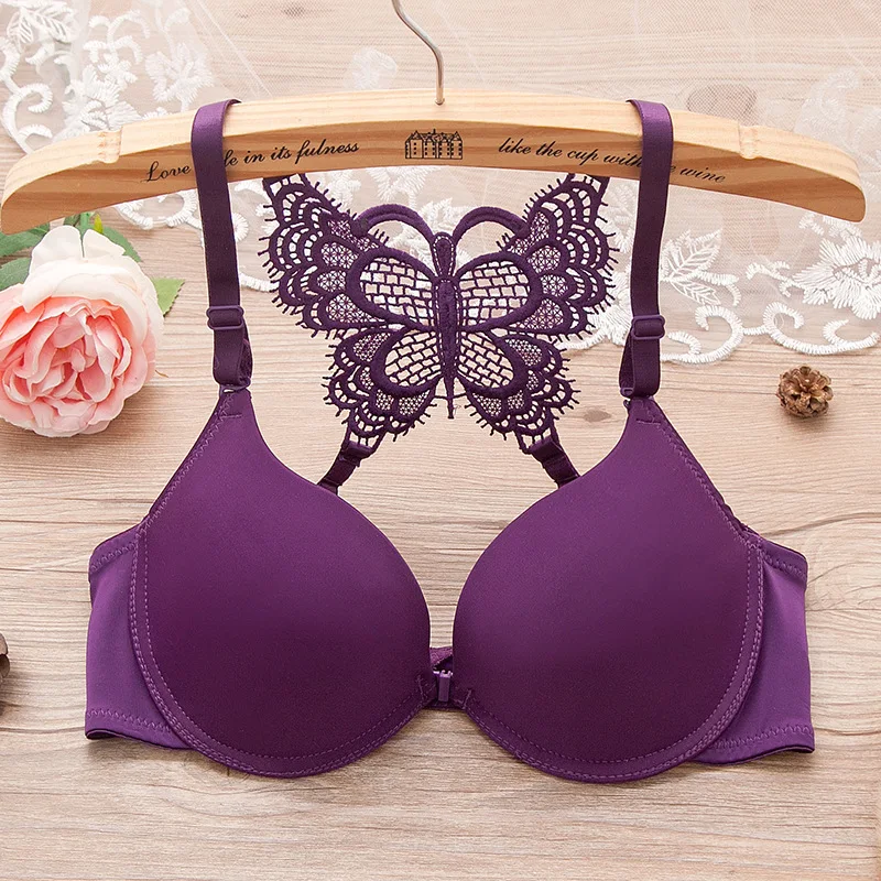 

Hikigawa Underwear Women Bra Front Buckle Y-Shape Back Sexy Bracier De Mujer Push Up Back Lace Bra With Underwire A B Cup