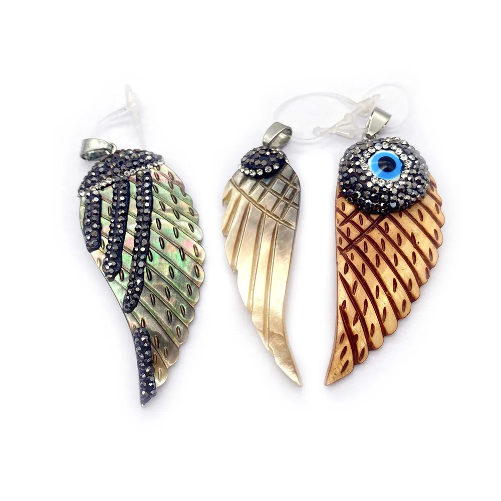 Подвеска из Натуральной Черной ракушки с изысканными крыльями и красочными