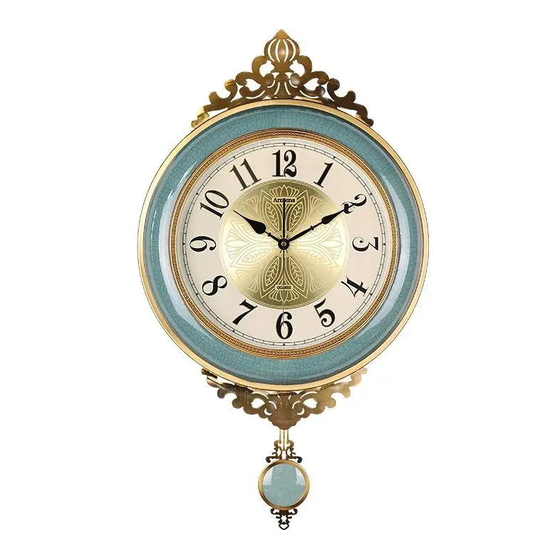 

Large Metal Wall Clock Vintage Ceramic Living Room 3d Pendulum Clock Wall Decor Luxury European Home American Reloj Home