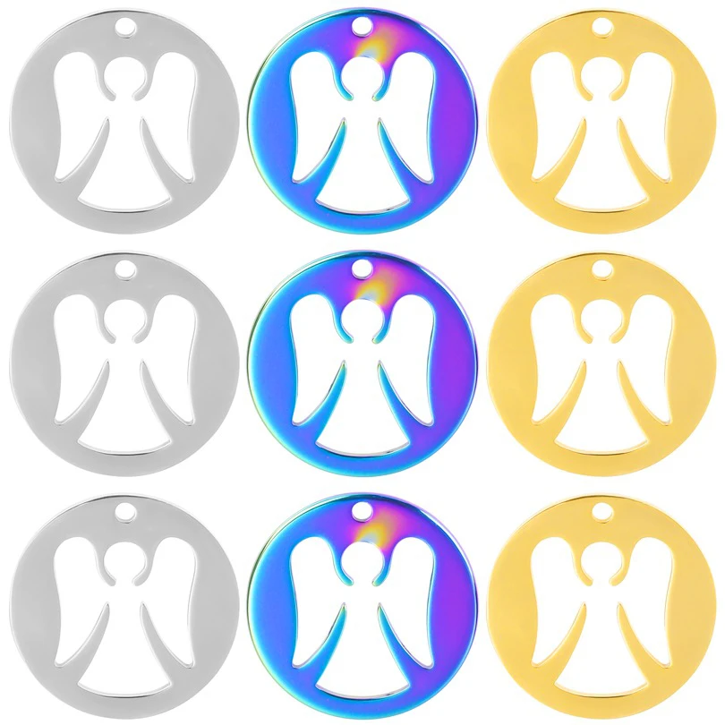 

5Pcs Stainless Steel Hollow Angel Round Charms for Jewelry Making Earring Pendant Bracelet Necklace Accessories Diy Material