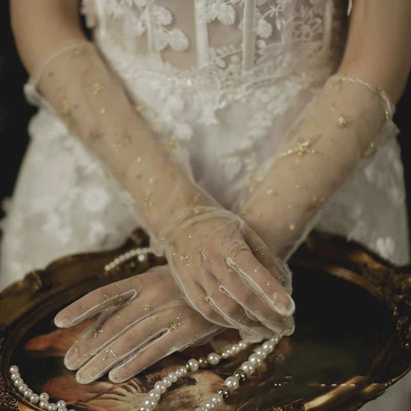 

Женские шифоновые перчатки с бусинами, длинным рукавом и длинным рукавом