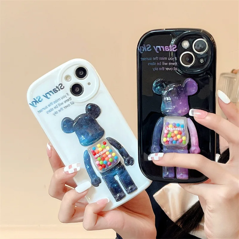 

Fashion Gradual Starry Sky Candy Bear Phone Case Cover for IPhone 11 12 13 Pro X XR XS Max Shockproof Case for IPhone 13 Cases