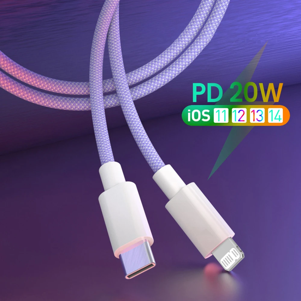 Фото PD 20W USB Cable For iPhone 14 13 12 Pro Max 11 iPad Mini Braid Type C Fast Charging USB C Data Wire Cord 0.3M 1M 1.5M 2M №1