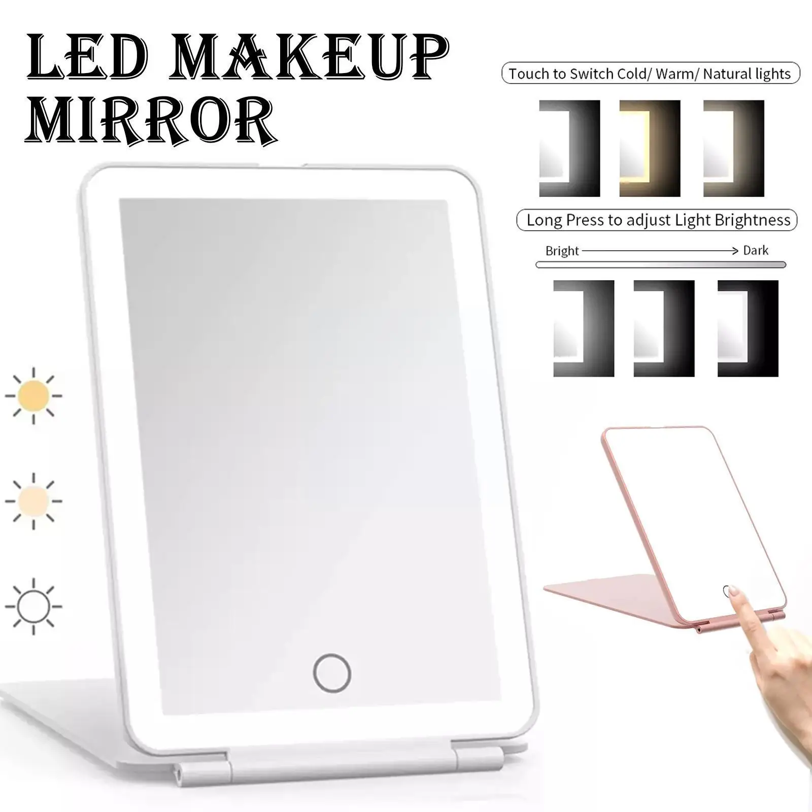 Portable Folding Mirror Lighted Mirror 1000mAh Leds Travel Makeup Light Mirror Table Modes Usb Colors 3 Dressing D9A4