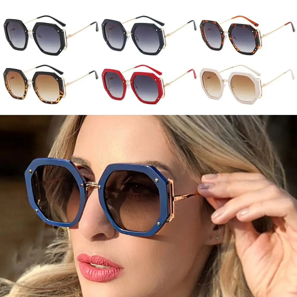 

Fashion Metal Gradient UV Protection Sun Glasses Women's Polygonal Sunglasses Eyeglasses Men Shades