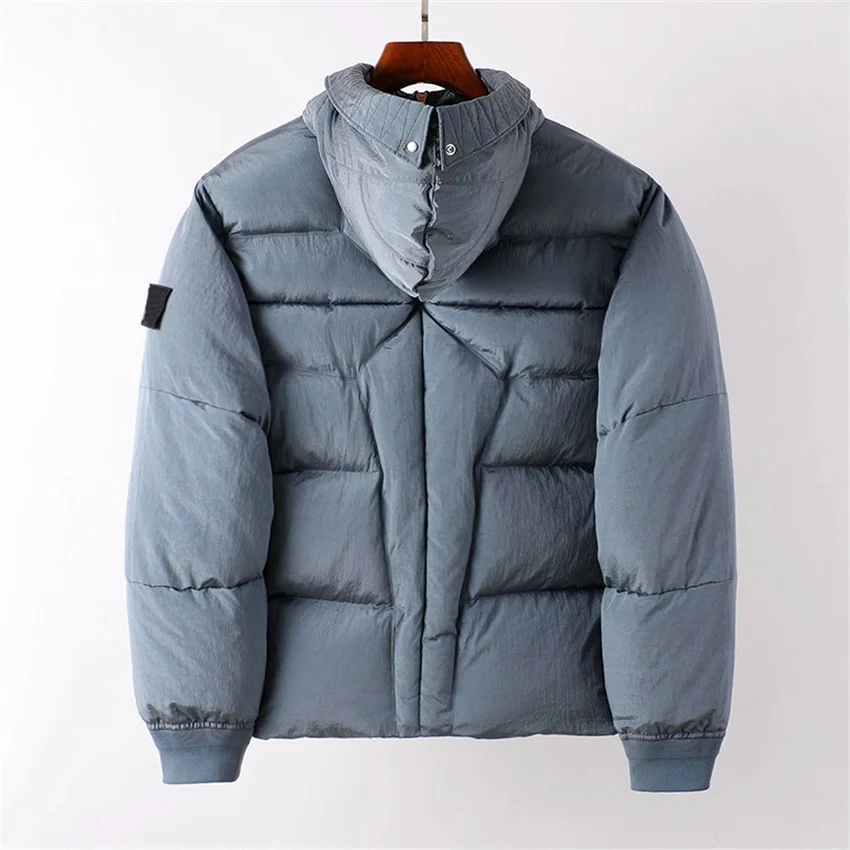 New Autumn And Winter Men's Metal Light Down Jacket Couples Hooded Armband Pleated Nylon Down Coat