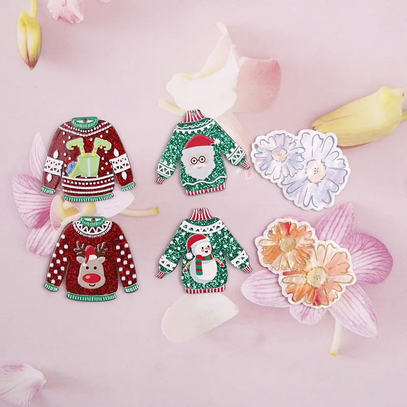 

Christmas style 50pcs/lot color pattern print cartoon sweater/flowers shape acrylic beads diy jewelry accessory
