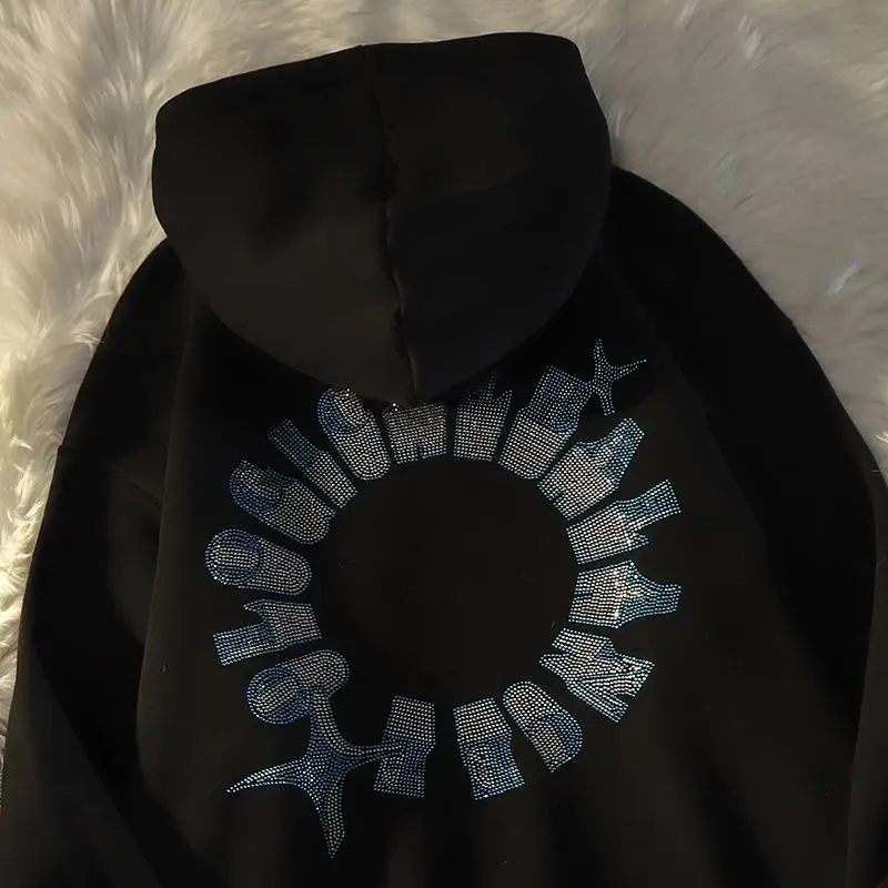 

Толстовки с капюшоном для пар, толстовка большого размера с буровыми вставками, Новинка весна-осень 2022, повседневные свободные толстовки дл...