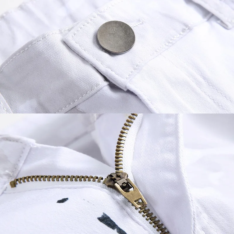 Men's White American Flag Printed Jeans High-elastic Slim Casual Five-pointed Star Red Strips Plus Size Trousers 41 42 43 44