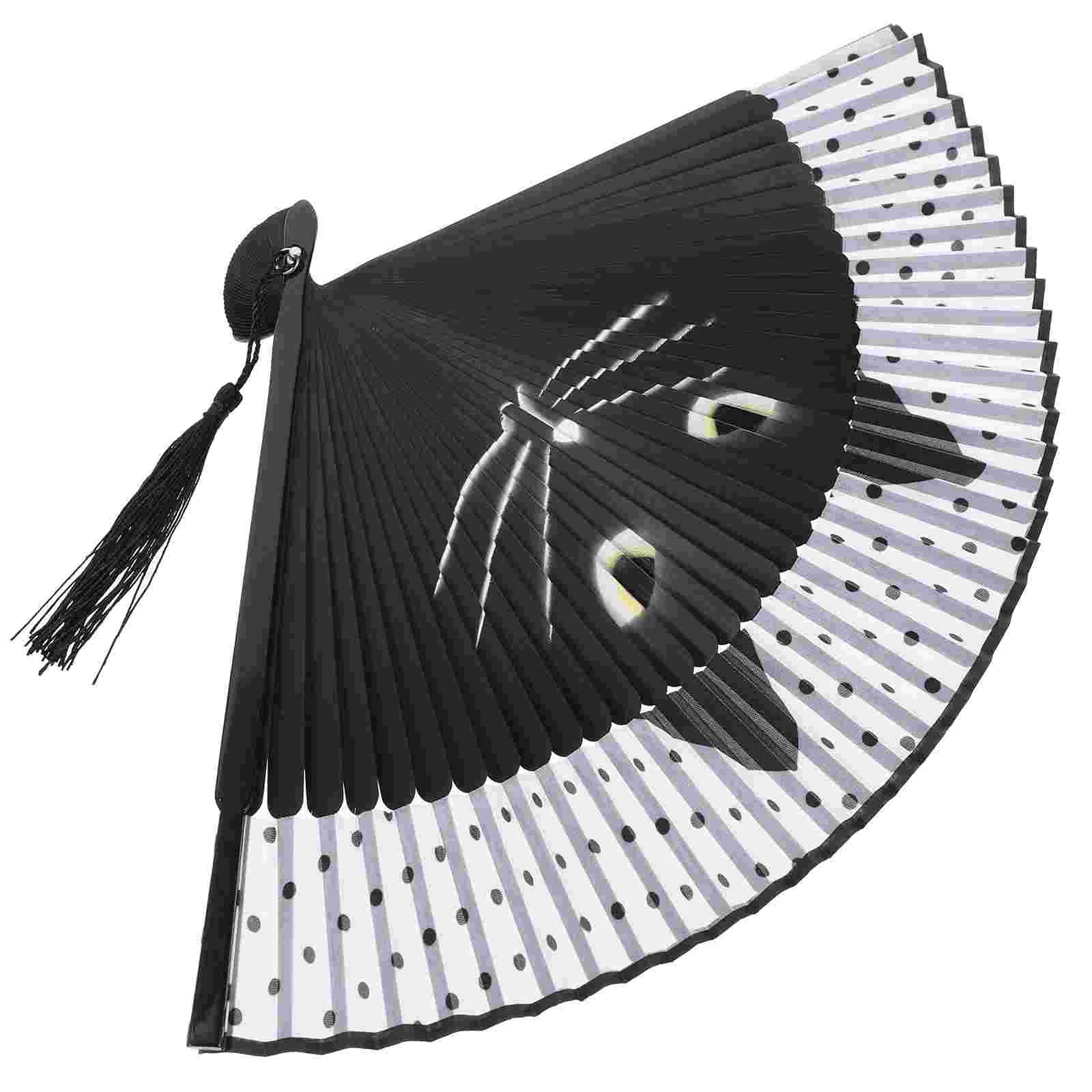 

Fan Folding Silk Cat Hand Handheld Fans Women Cartoonheld Japanese Foldable Tassel Chineseframes Partyfun Wedding Dancing Black
