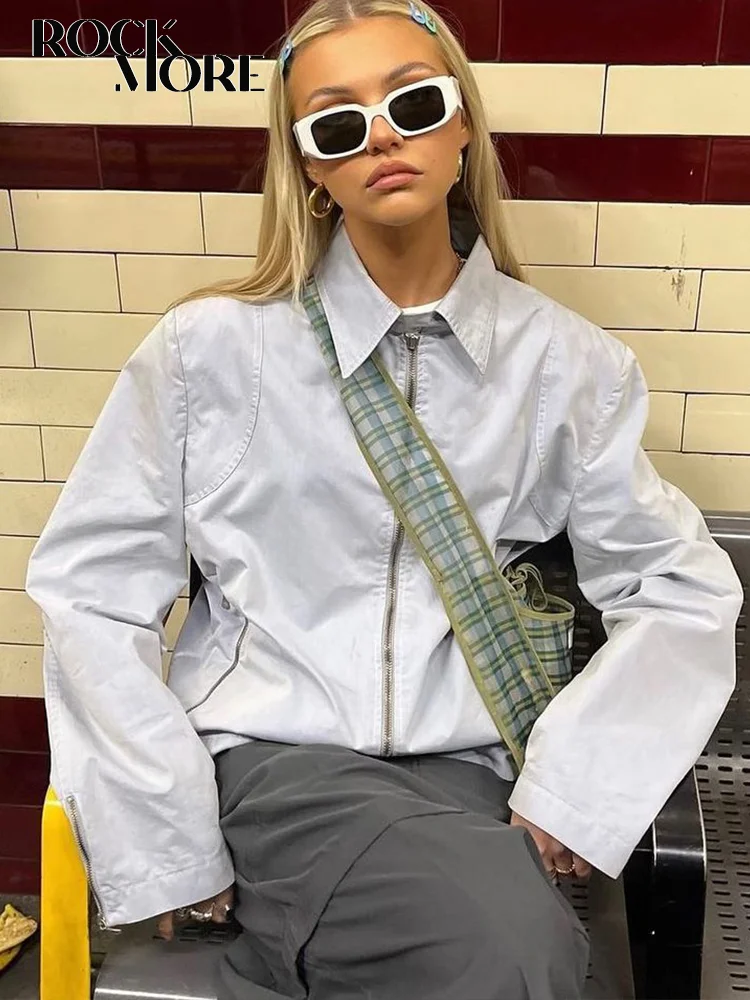 

Rockmore Harajuku y2k Jackets Women's Autumn Coats 2022 Korean Zipper Up Overcoat Female Solid Casual Loose Outfits preppy style