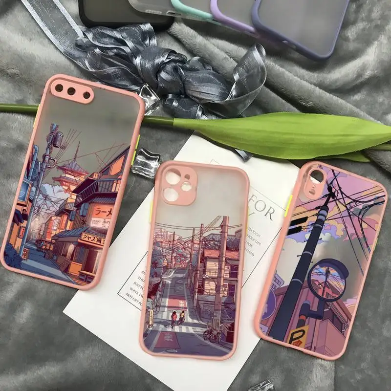 

Japanese Anime Hand Painted House scenery Phone Case matte transparent For iphone 11 12 13 7 8 plus mini x xs xr pro max cover