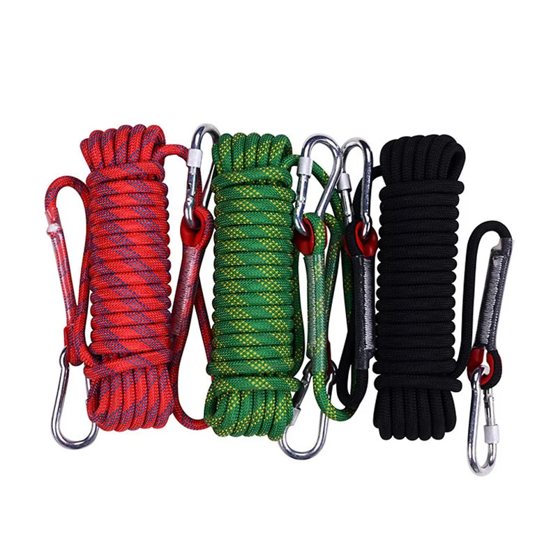 

10mm x 10m 20m 30m 50m Rock Climbing Rope Outdoor Camping Equipment Gear Wall Hill Survival Fire Escape Safety Striped Buckle