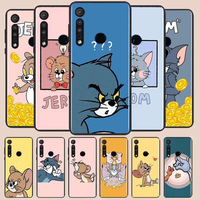 

Funny Tom Jerry Cat Mouse Phone Case For Motorola G10 G22 G31 G40 G60 G41 G50 G51 G60S G71 E6i E7i 20 30Pro Lite Black Silicone