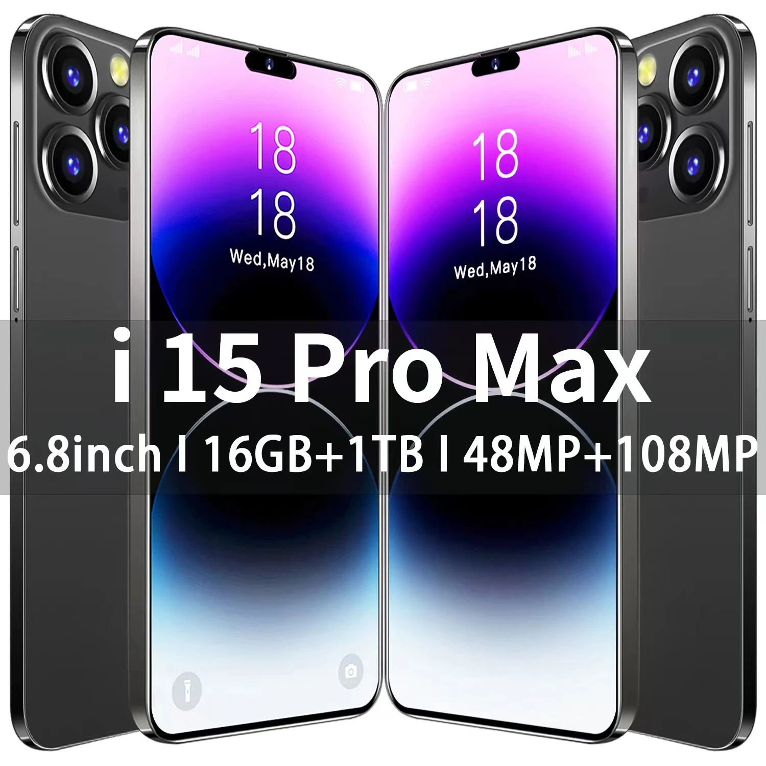 

Cheap New I15 Pro Max Smartphone 6.8-inch Full Screen Face Recognition 16GB+1TB Global Edition 4G 5G High Quality Phone