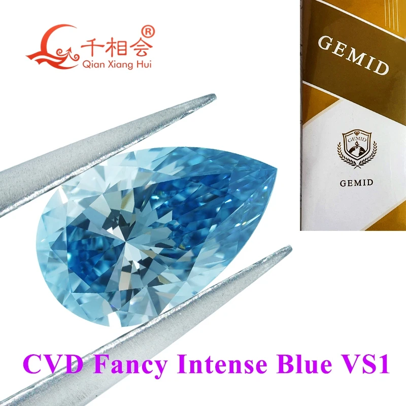 CVD Алмазная причудливая яркая голубая Аква 1ct-1.8ct VS VVS четкость грушевидная форма