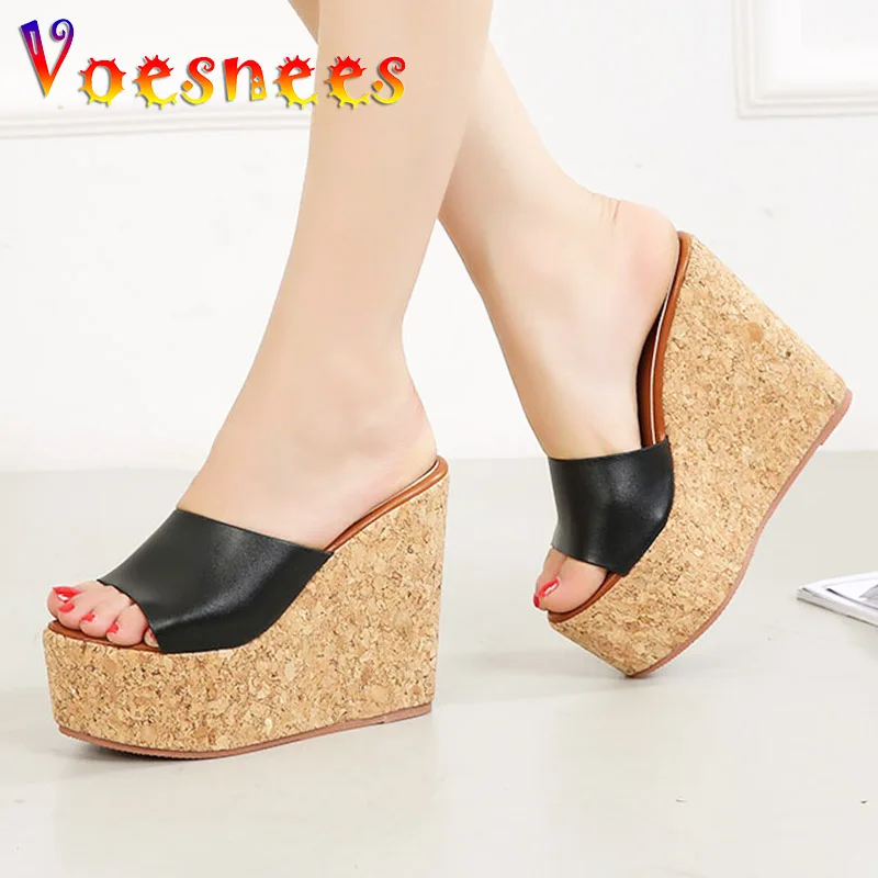 

Шлепанцы женские на платформе 13 см, уличные сандалии на танкетке, Повседневная модная пляжная обувь, черные