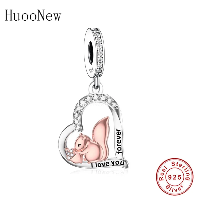 

Fit Original Pan Charms Bracelet 925 Sterling Silver Squirrel And Cone I Love You Forever Heart Bead For Making Women Berloque