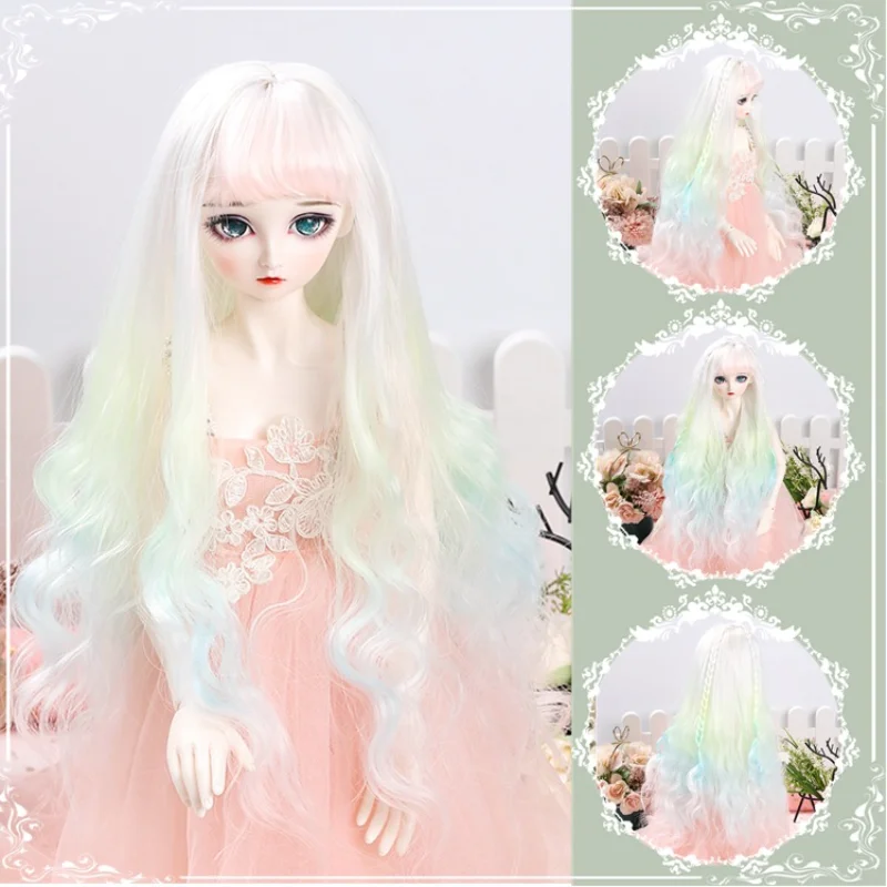 

BJD wig high temperature silk pink green gradient color long hair wigs for 1/3 1/4 1/6 BJD SD MSD YOSD doll wig doll accessories