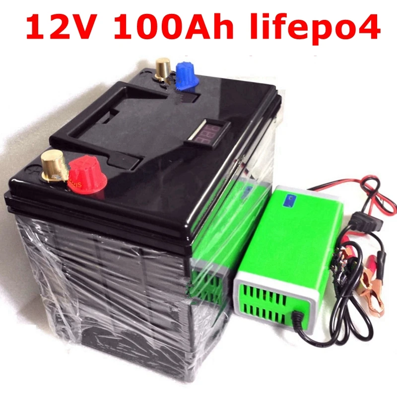 

MLG 2PCS lithium 12V 100AH lifepo4 battery BMS 4S 12.8V for 1200W 1000w backup power inverter RV boat Solar AGV +10A Charger