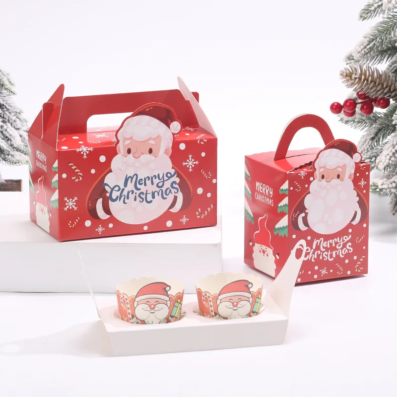 

10Pcs Christmas Gift Boxes Treat Boxes, 1/2/4/6 Cupcake Holders Cardboard Gable Boxes Xmas Present Boxes Candy Goodie Cookie Box