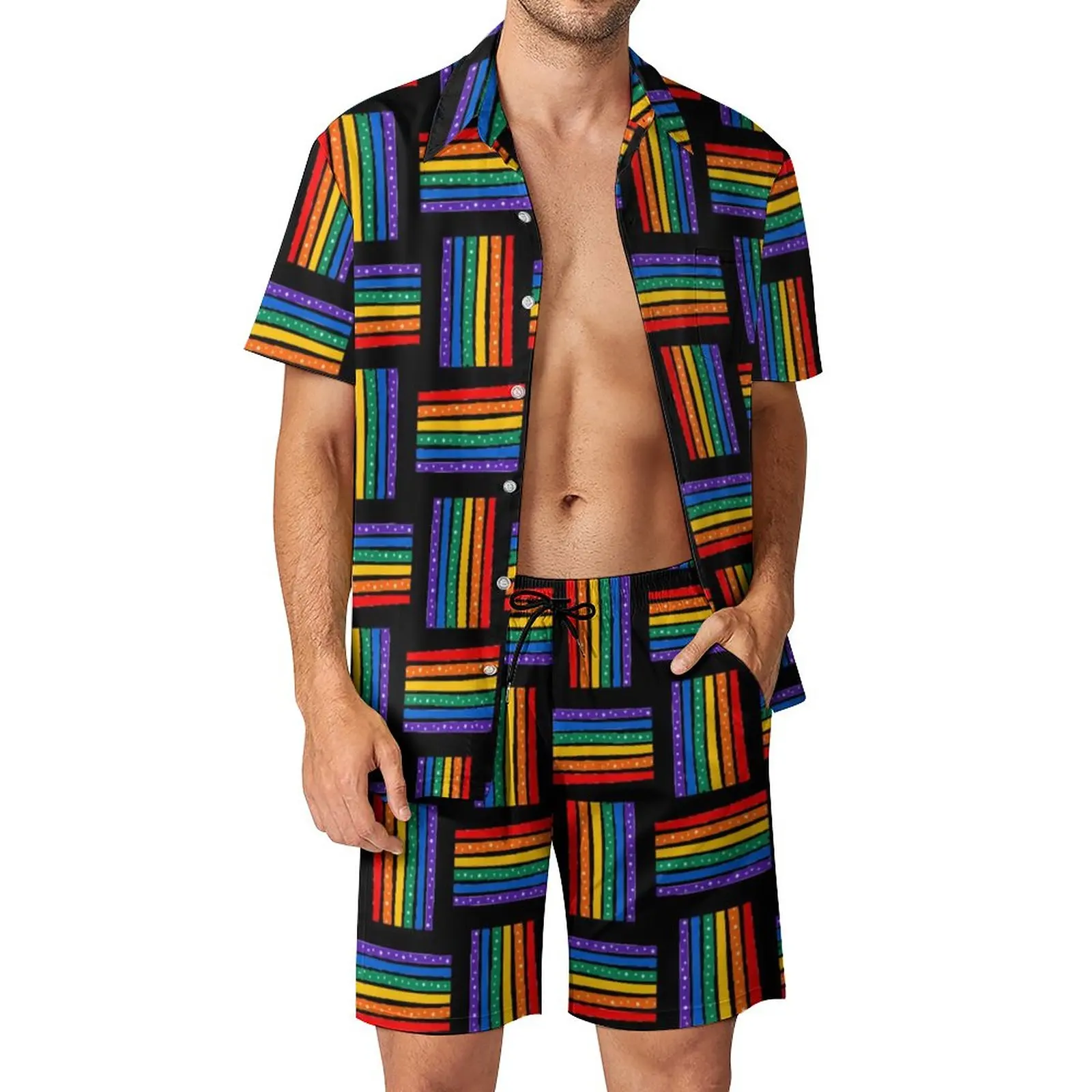 

Colorful Rainbow Men Sets Gay Pride Fashion Casual Shirt Set Short Sleeves Shorts Summer Outdoor Suit Plus Size 2XL 3XL