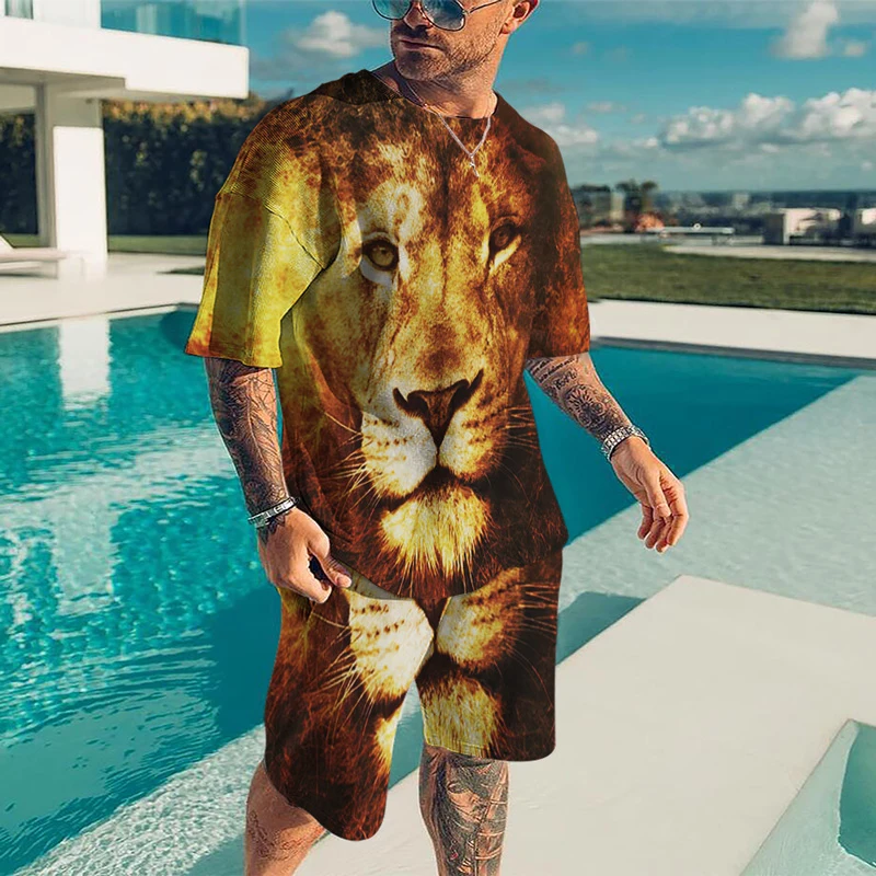 The Lion King 3D Printed Mens Casual Beach Shorts Set Round Neck Men's T-Shirt Short Sleeve Two Piece Set Men Clothes Oversized
