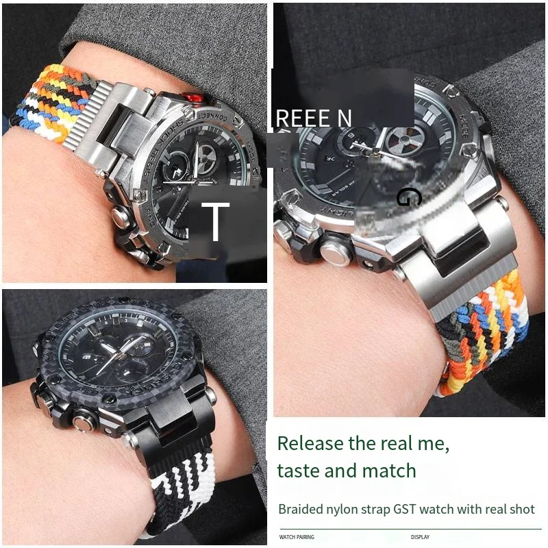 Фото Тканый нейлоновый ремешок, регулируемый браслет Casio G-Impact GST series GST-W30400GS130S310S330B100, спортивный браслет с двойной пряжкой №4