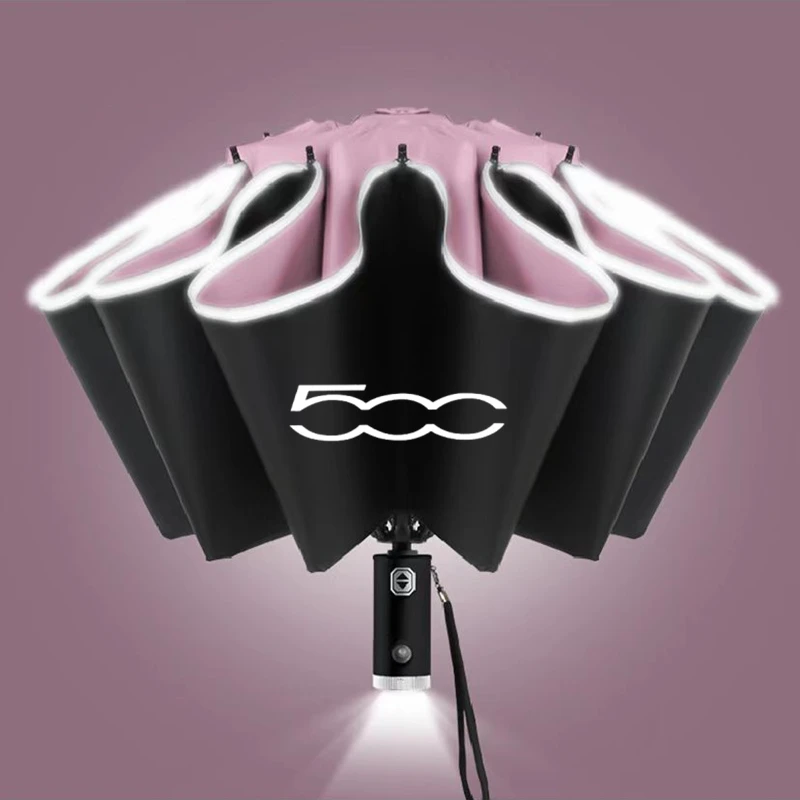 

Fully Automatic UV Umbrella With LED Flashlight Reflective Stripe Reverse Umbrella For Fiat 500 500x 500l panda TIPO punto