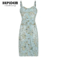 hepidem clothing summer fashion runway long dresses womens sleeveless elegant floral print holidays dress 7036