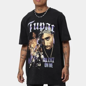 2pac Tupac Rap ALL EYEZ Motorbike Vintage Print T-shirt Women Hip Hop Tshirt Unisex Short Sleeve Sum in India