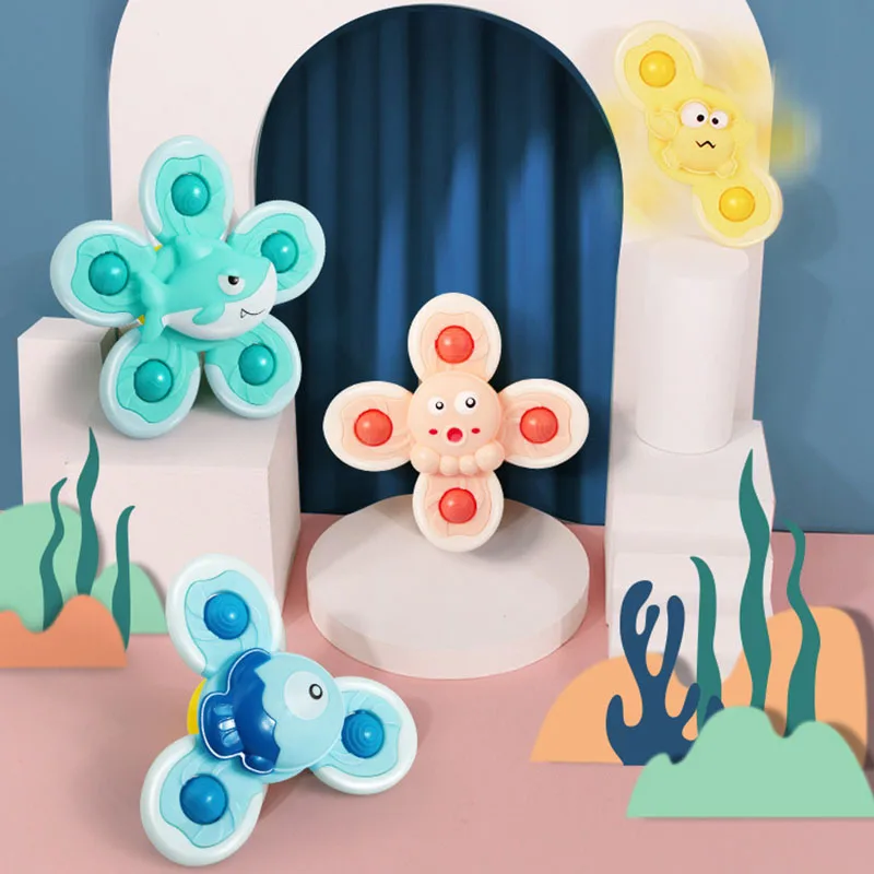 

Montessori Baby Spin Top Bath Toys For Boy Children Bathing Sucker Spinner Suction Cup Toy For Kids 2 To 4 Years Rattles Teether