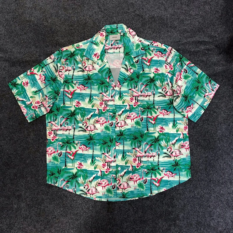 

Summer High Quality Silky Cotton Men Women 1:1 Shirts Hawaiian Style Rhude The New New York Mint Green Shirts