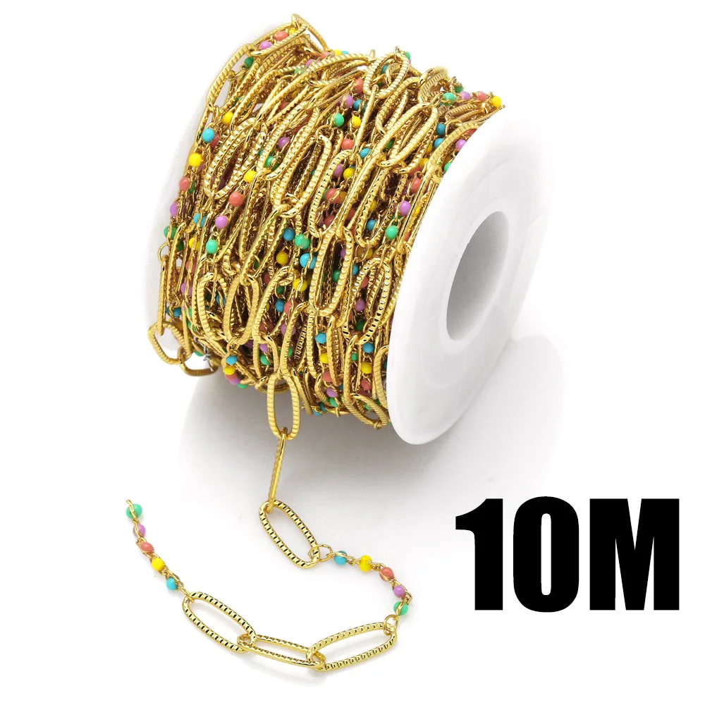 OCESRIO 10M Trendy Enamel Gold Plated Chain for Necklace Bracelet Making DIY Paperclip Link Jewelry Making Accessories cana115