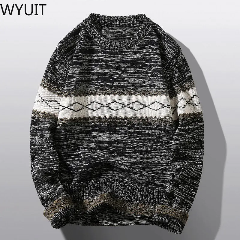 

Casual Loose Long Sleeve Crew Neck Knit Jumpers For Men Fall Leisure Geometric Pattern Knitted Sweaters 2023 Spring Mens Sweater