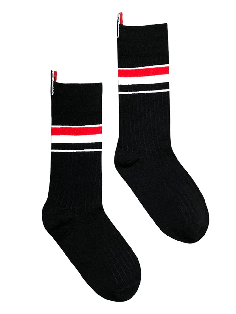 3 pairs of TB four-bar men's and women's tide brand cotton long tube red, white and blue striped sports socks stockings